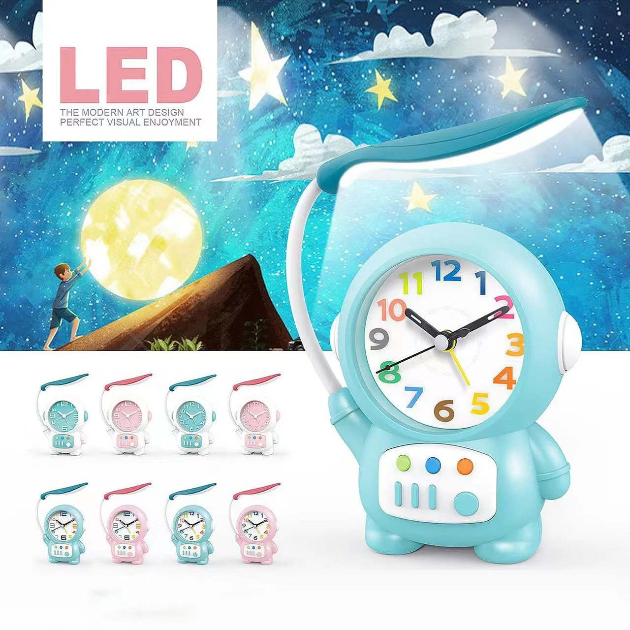 Cartoon Desk Lamp with Alarm Clock Desk Lamp Light Children Kids Reading Study Bedroom Living Room-000814